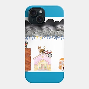 the cat and dog in the rain Phone Case