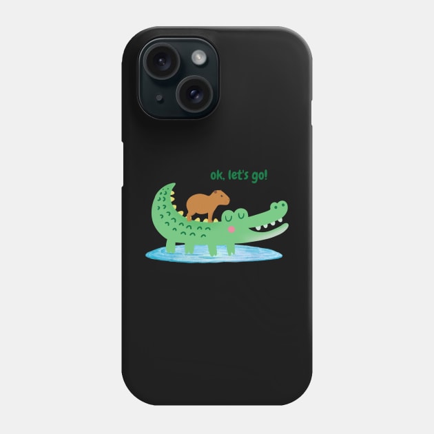 cute Ok lets go capybara and crocodile illustration Phone Case by FRH Design