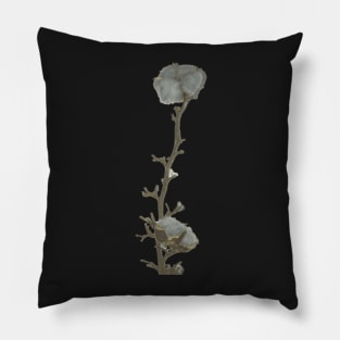 Single twig of natural grey blue cotton boll leaning against the white illuminated wall background Pillow