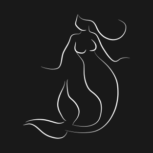 Minimal Mermaid Line Art Drawing T-Shirt