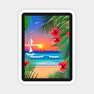 Tropical Sunset Beach Scene Magnet