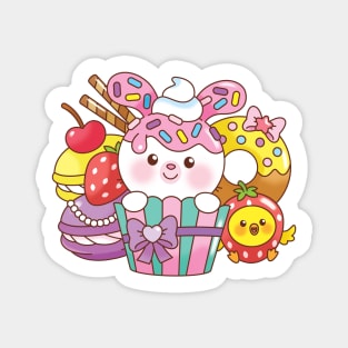 Kawaii Bunny in a Cupcake Magnet