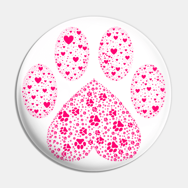 Pink Animal Paw with Hearts Pin by Designs_by_KC
