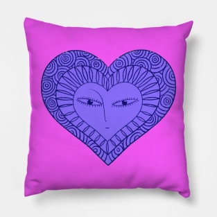 Love purple face heart on colored background Pillow