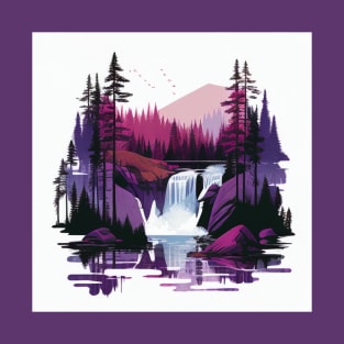 Purple Mountain Forest Waterfall Scenery T-Shirt