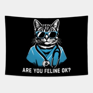 Are You Feline OK? Retro Cat Nurse Gifts Nurse Week Gifts Funny Nurse Tapestry