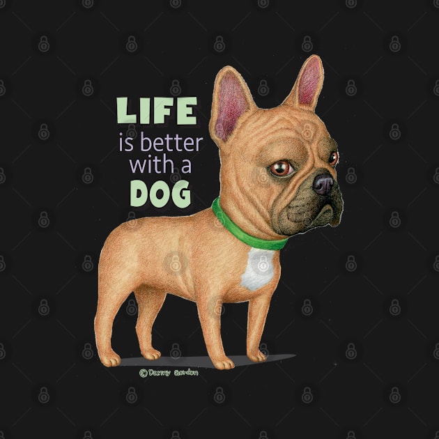 cute awesome funny French Bulldog with Green Collar by Danny Gordon Art