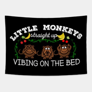 Little monkeys vibing on the bed Tapestry