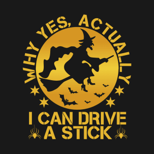 Why Yes Actually I Can Drive A Stick Witch Halloween Costume T-Shirt