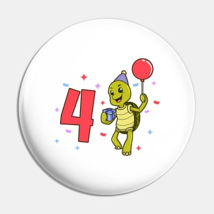 I am 4 with turtle - kids birthday 4 years old Pin