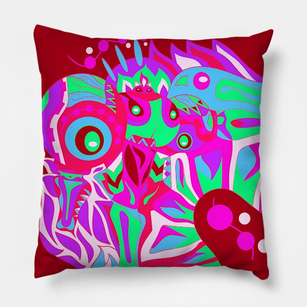 red radioactive alien ecopop Pillow by jorge_lebeau