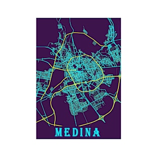 Medina Neon City Map, Medina Minimalist City Map Art Print T-Shirt