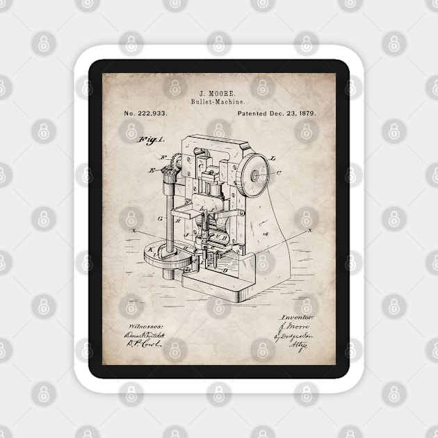 Bullet Machine Patent - Gun Enthusiast Firearms Shop Art - Antique Magnet by patentpress