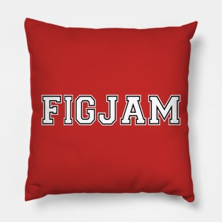 "FIGJAM" in white college sports jersey font with black outline - Aussie slang FTW Pillow