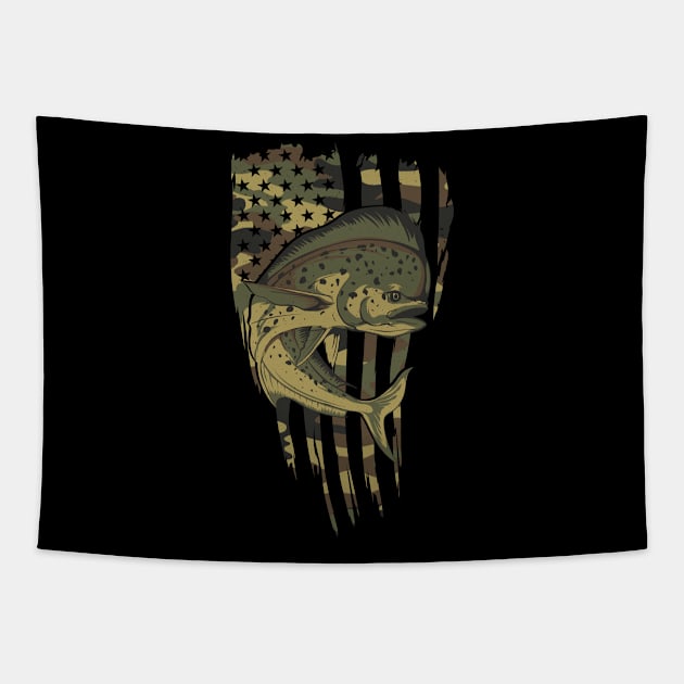 Camo US Flag Mahi Mahi gifts Tapestry by Dailygrind