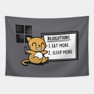 New Year 2025 Resolutions Funny Kawaii Cat Meme Tapestry