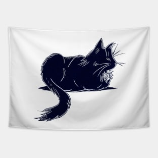 Black Maine Coon Cat Linocut Tapestry