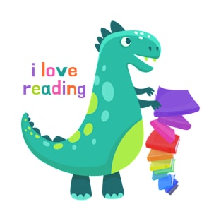 Dinosaur I Love Reading - Cute Dinosaur Book Reading - Bookworm - Book Dinosaur T-Shirt