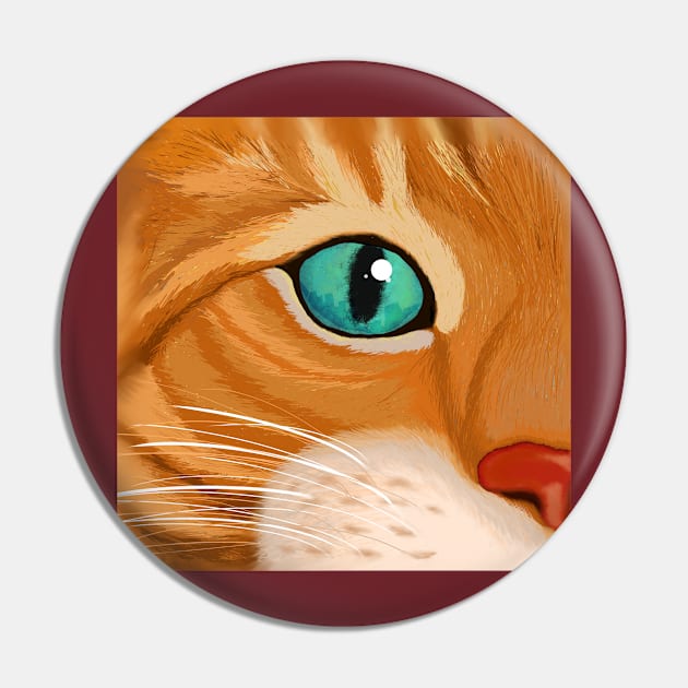 Peeking Ginger Cat Face Pin by Markyartshop