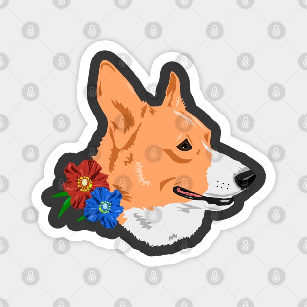 Corgi Floral Portrait Magnet by TaliDe