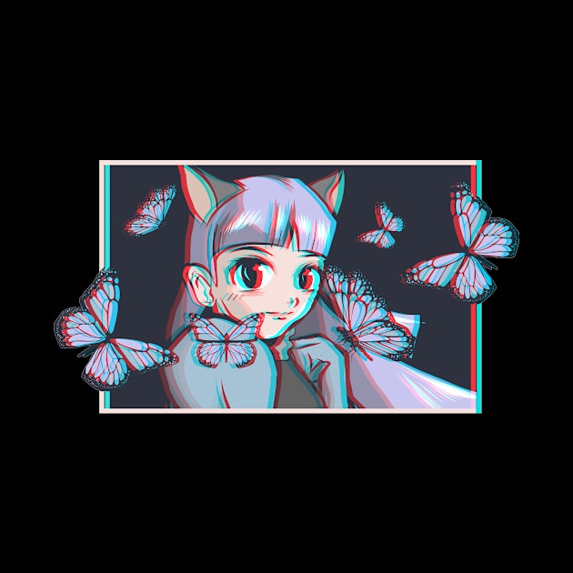 Vaporwave Anime Neko Girl Aesthetic Butterfly Gift by Alex21