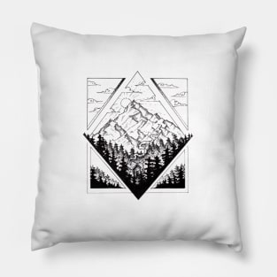 Home, Detail , Ink Illustration Cabin in the Mountains Pillow