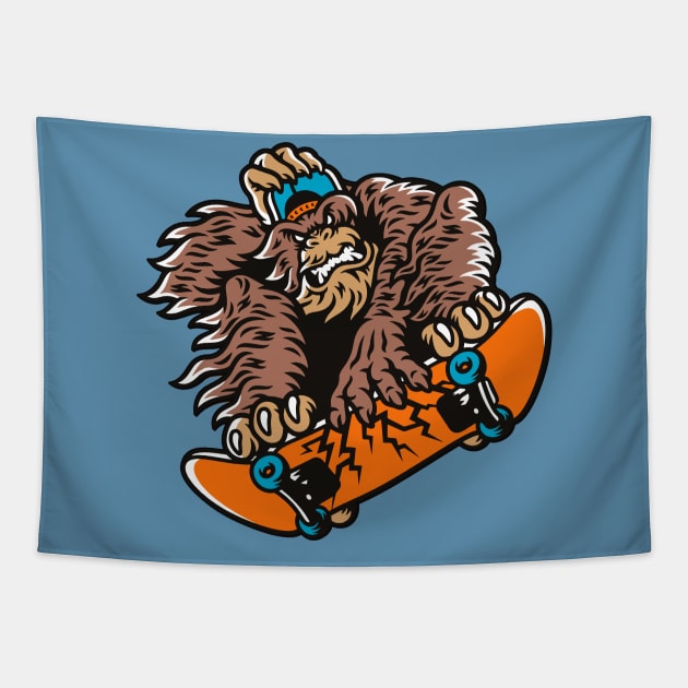 Skateboarding Sasquatch Cartoon Tapestry by SLAG_Creative