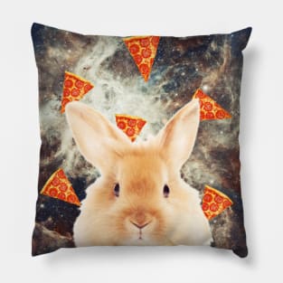 Bunny in flying pizza space Pillow