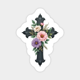 Floral Cross - Inspirational Cross with Flowers and Leaves Magnet