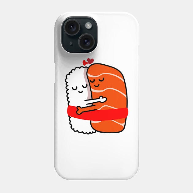 Cute Sushi Salmon Couple Hugging Valentines Day Phone Case by Illustradise