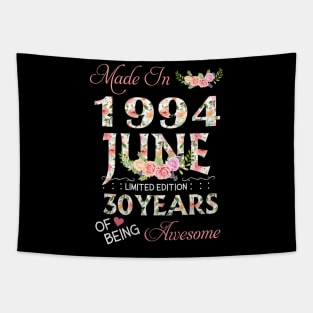 N461994 Flower June 1994 30 Years Of Being Awesome 30th Birthday for Women and Men Tapestry