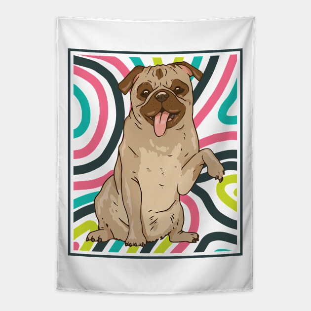 Cute and Colorful Portrait of a Pug Dog Tapestry by SLAG_Creative