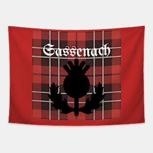 Sassenach with red plaid and thistle design Tapestry