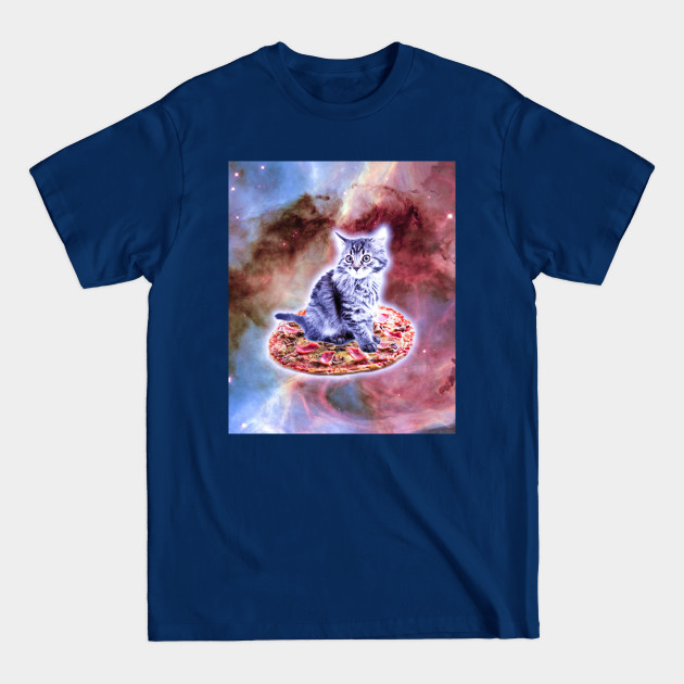 Discover Galaxy Kitty Cat Riding Pizza In Space - Cat - T-Shirt