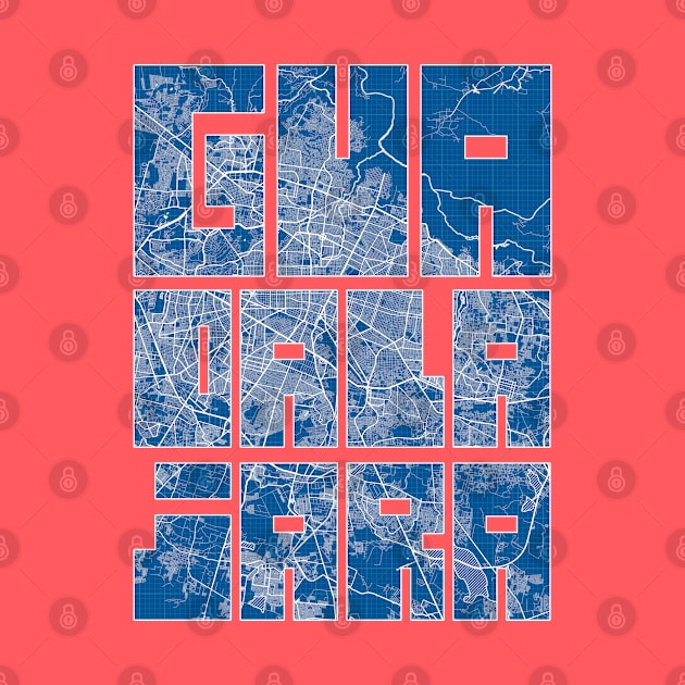 Guadalajara, Mexico Map Typography - Blueprint by deMAP Studio