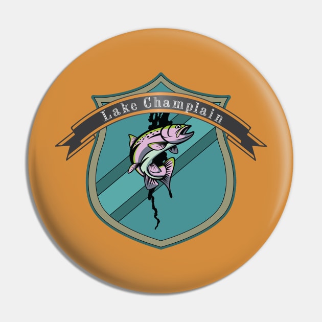 Lake Champlain Trout Badge Pin by Designs by Dro