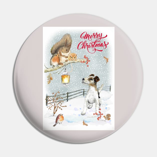 Wire Fox Terrier Merry Christmas Santa Dog Pin by Puppy Eyes