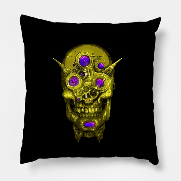 Necrodroid Gold Cyborg Skull Droid Pillow by TOKEBI