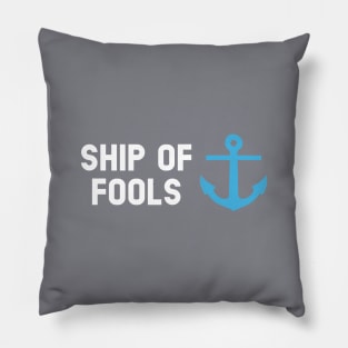 Ship Of Fools, white blue Pillow