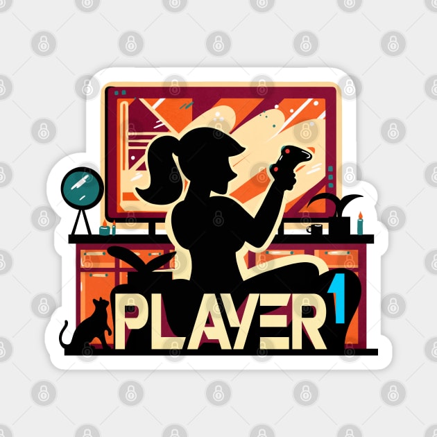 Player One Girlfriend Couple Matching Video Game Magnet by enchantedrealm