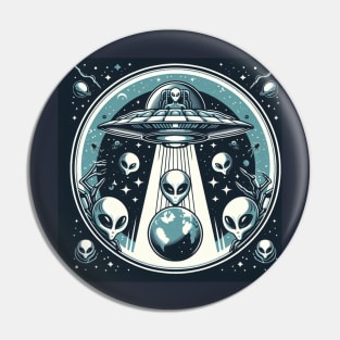 Grey Aliens in a UFO Pin