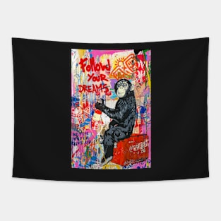 Banksy Monkey Follow Your Dreams Tapestry