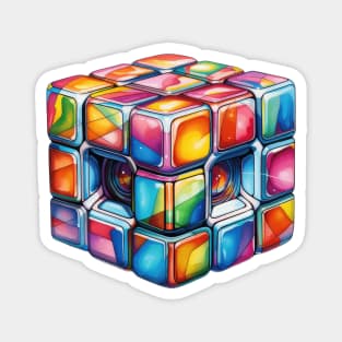 Retro Multicolored Rubics Cube Magnet