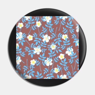 Blue leaves and flowers pattern on brown Pin