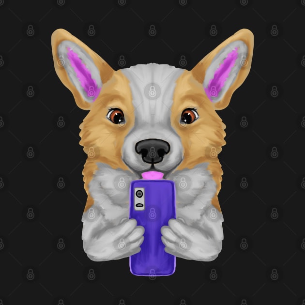 Welsh corgi with smartphone by Antiope