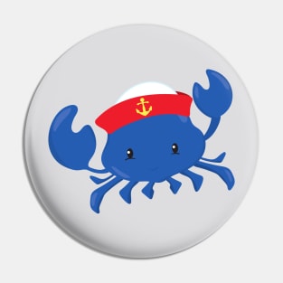 Sailor Crab, Cute Crab, Sailor Hat, Sea, Sailing Pin