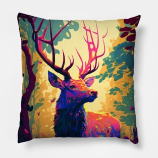 Stag Deer Animal Portrait Painting Wildlife Outdoors Adventure Pillow