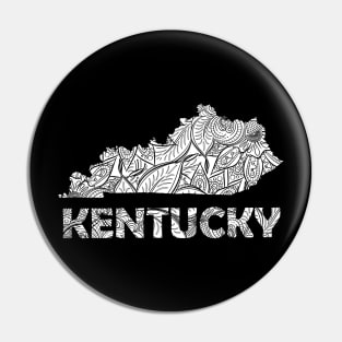 Mandala art map of Kentucky with text in white Pin