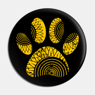 Sunflower Pattern Dog Paw Print With Distressed Effect Pin