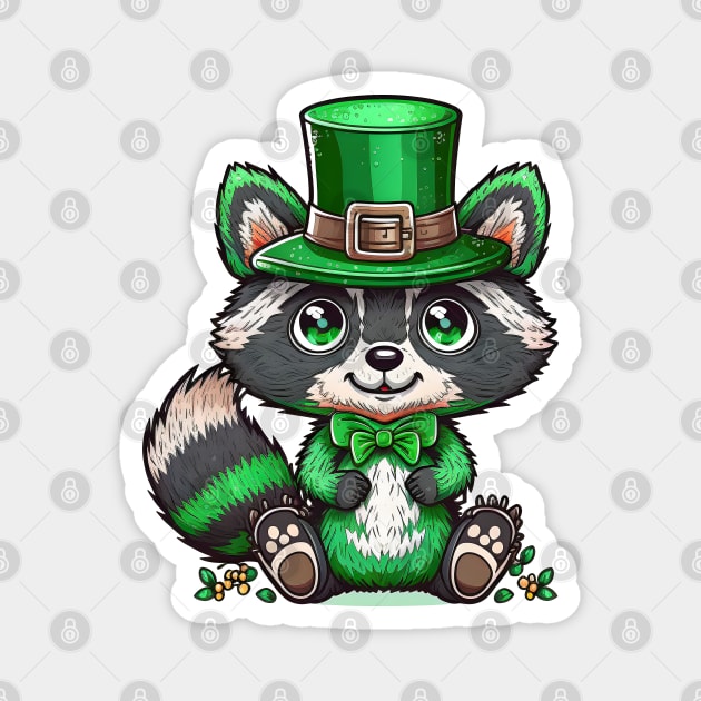 Raccoon Leprechaun Funny Raccoon Lover Shamrock St Patrick's Day Magnet by Ai Wanderer